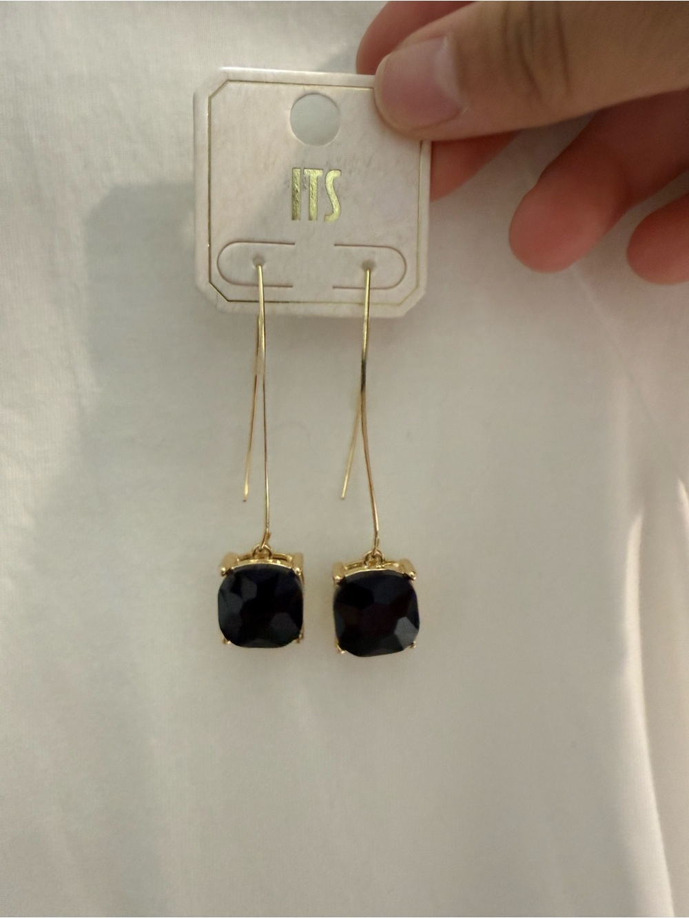 American Eagle Outfitters Gold Drop Earrings with Black Cushion Stones